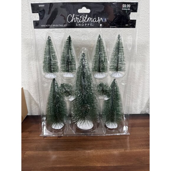 Mini Bottle Brush Tree Set By The Christmas Shoppe - 9 Pieces - Picture 1 of 3